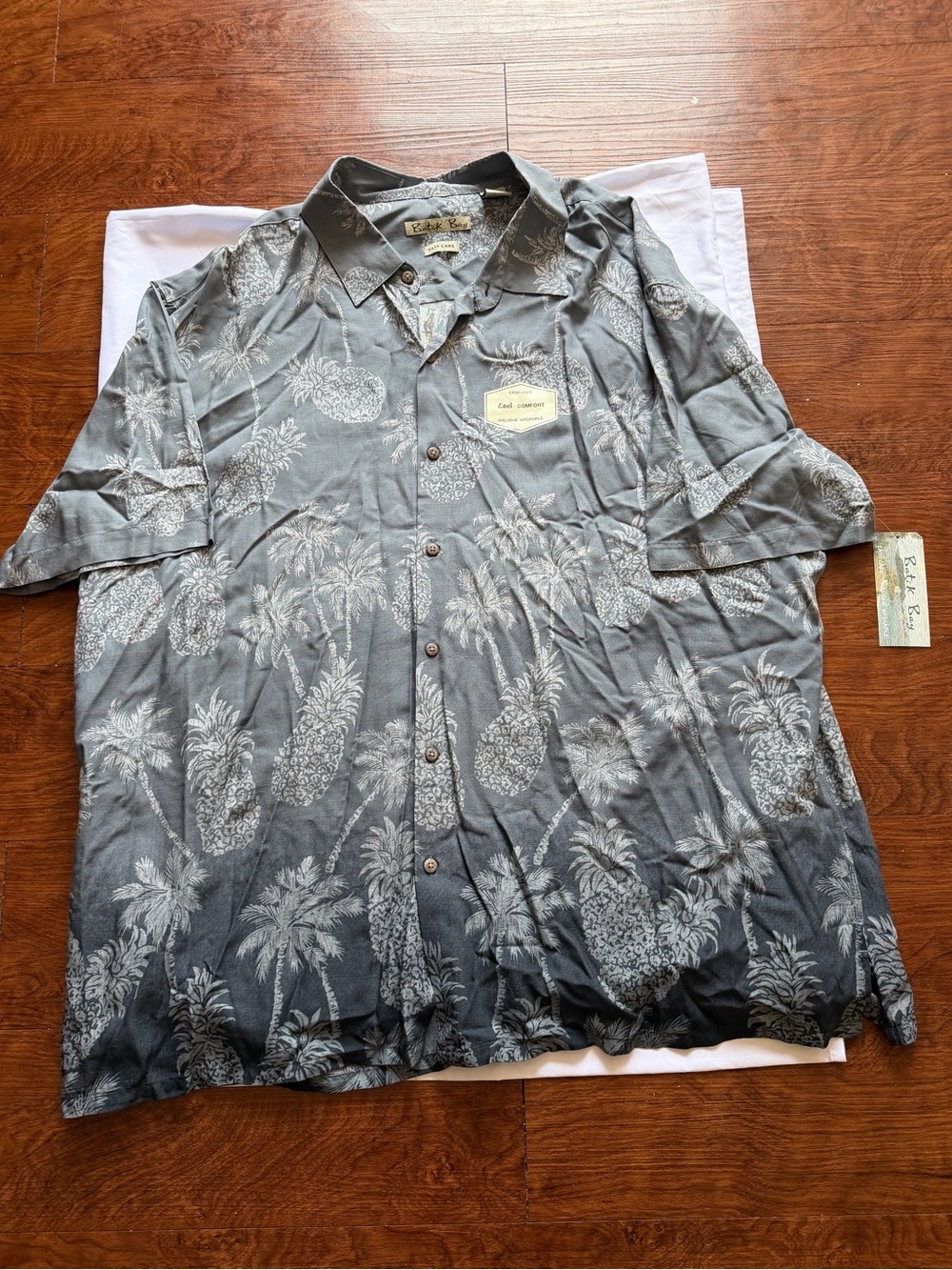 Casual Short-Sleeve Pineapple & Palm Button-Down Shirt - Blue